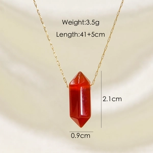 Detailed size specifications for hexagonal red crystal stone pendant on golden chain