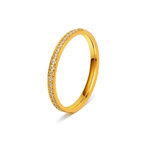 Minimalist gold-plated micro-paved cubic zirconia ring in sleek polished stainless steel