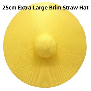 Woven Straw Hat Ultra Wide Brim Sun Protection Summer Beach Vacation Elegant Foldable Round Top For Women