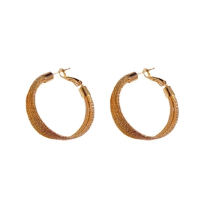 Minimalist large golden hoop earrings with woven mesh texture and s925 silver needles