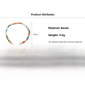 Detail view of colorful bohemian seed bead necklace with lobster clasp and extension chain