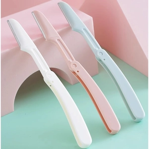 Foldable eyebrow razors in pink white and blue set with precision blades for women