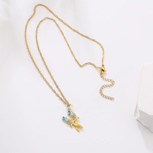Elegant 18K gold plated necklace with blue enamel lovebirds and sparkling zircon pendant