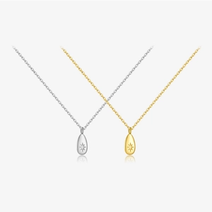 925 Sterling Silver Starburst Waterdrop Pendant Necklace For Women Elegant Gold Silver Rhinestone Inlaid Fashion Jewelry