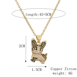 Tableau détaillé des tailles du pendentif chien doré montrant les dimensions et le matériau zircon