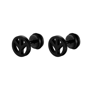 Minimalistische schwarze Edelstahl Friedenszeichen Ohrstecker für Damen mit glattem Finish