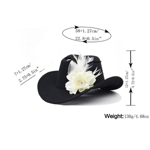 Western fedora hat with feather flower decor, 58cm head circumference, 7cm brim width