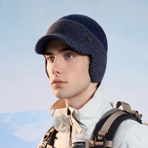 Winter knitted baseball cap with ear flaps and fleece lining for outdoor protection