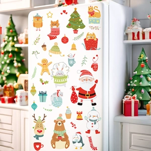 Adesivi natalizi a cartone con Babbo Natale, renna e pupazzo di neve su fondo bianco