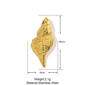 Detailed view of golden shell pendant with 18mm height and 8mm width measurements