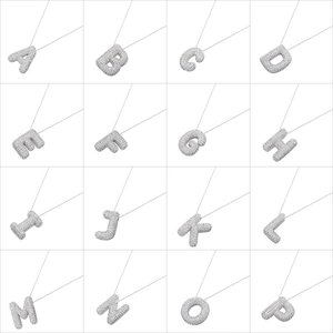 Iced out silver bubble initial necklaces with sparkling pavé cubic zirconia pendants
