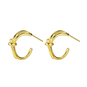 Minimalist S925 sterling silver knot earrings in gold finish with a sleek C-shaped design