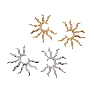 Golden and silver sunburst geometric earrings in polished stainless steel for women