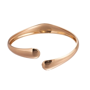 Minimalist geometric crossover open bangle with polished rose gold metallic finish
