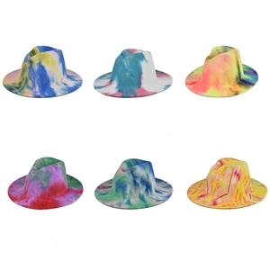 Fashionable tie-dye wool fedora hats for men and women featuring six vibrant color patterns