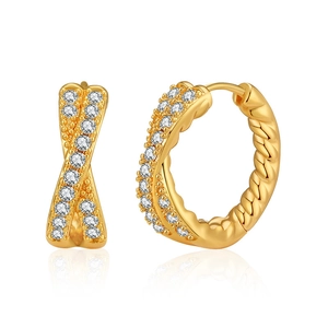 Minimalist 18K gold plated twisted hoop earrings with sparkling white zircon stones