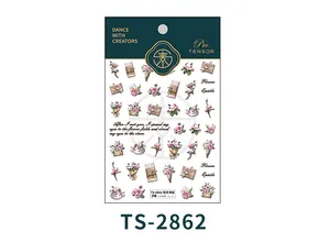 3D relief nail art stickers featuring vintage floral bouquets and romantic letters