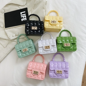 Mini Jelly Crossbody Bag Quilted Diamond PVC Handbag With Metal Chain Shoulder Strap Twisted Handle Turn-lock Chic Accessory