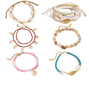Bohemian Natural Cowrie Shell Turquoise Beads Anklet With Starfish Charm Summer Beach Vacation Jewelry For Women