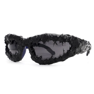Futuristic avant-garde black sunglasses with lava-inspired fluid texture frames