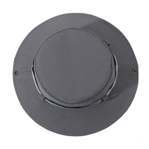 Dark grey wide-brimmed fishing hat with ripstop fabric and adjustable chin strap