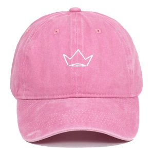 Pink washed cotton baseball cap with white crown embroidery for outdoor casual sun protection