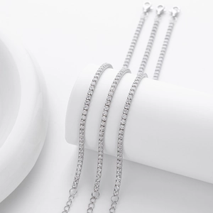 Close-up of three S925 sterling silver tennis bracelets with white zircon and lobster clasp