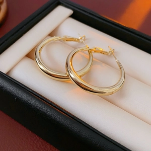 Detailed macro view of polished gold hoop earrings presented in a luxury black jewelry box
