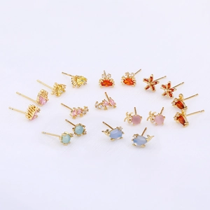 Marine series stud earrings set with colorful cubic zirconia in ocean animal shapes