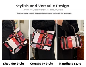 Vue en trois parties de sacs à main à carreaux classiques en toile rouge, noire et blanche