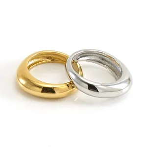 Bague Anneau Arc Épais Minimaliste Acier Inoxydable Plaqué Or 18K Poli Miroir Bijoux De Mode Pour Femmes