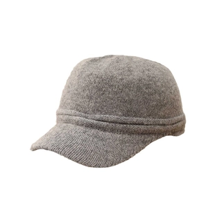 Unisex grey chunky knit wool blend baseball cap with horizontal texture for autumn winter