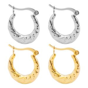 Chic 18k gold and silver plated hoop earrings with vintage relief engraving for women