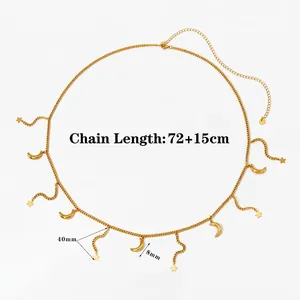 Golden stainless steel waist chain with celestial star and moon pendants for women