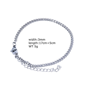 Bracelet gourmette 3mm en acier inoxydable argenté avec fermoir mousqueton et chaîne