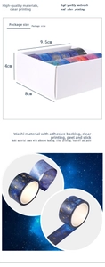 Detailed macro view of starry sky themed washi tape with premium gold foil stamping