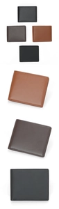 Vista verticale di portafogli bifold in vera pelle nei colori nero, testa di moro e marrone