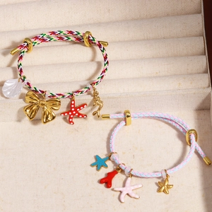 Adjustable Woven Rope Bracelet With Enamel Fruit And Ocean Theme Charms Colorful Summer Jewelry For Women Girls