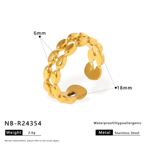 Detail specifications of a waterproof 18K gold plated stainless steel chain ring for women