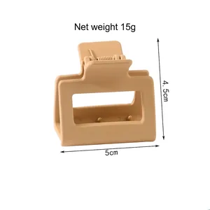 Matte beige ABS square claw clip with hollow design, size 5x4.5cm and net weight 15g