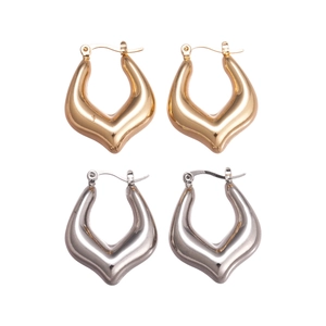 Polished V-shaped gold and silver chunky hoop earrings for women in metallic finish