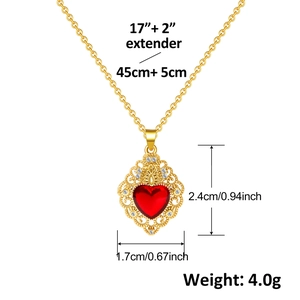 Detailed view of red heart ruby pendant dimensions 2.4cm x 1.7cm and weight 4.0g