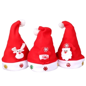 Christmas velvet hats featuring Santa Claus, snowman, and elk with colorful sequins