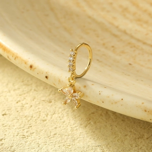 Exquisite gold-plated nose ring with a delicate flower pendant and clear zircon stones
