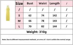 Size chart detail for yellow halter neck knitted maxi dress with ruffle design measurements