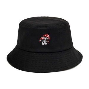 Mushroom Embroidered Cotton Canvas Bucket Hat Sun Protection Retro Outdoor Travel Foldable Fisherman Cap For Women Men