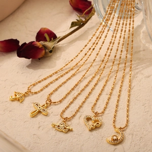 Chic 18K gold plated titanium necklaces with heart, moon, and umbrella charms on bead chains