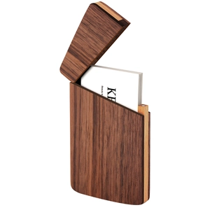 Business card case made of premium black walnut and maple wood with flip cover