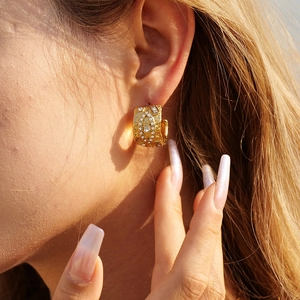 18K gold plated chunky evil eye earrings with zircon stones in vintage French style
