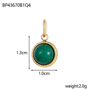 Green natural stone pendant with gold spiral edge and size dimensions 1.3cm by 1.0cm